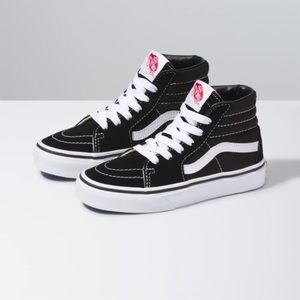 Black and white high top Vans. Kids size 3.